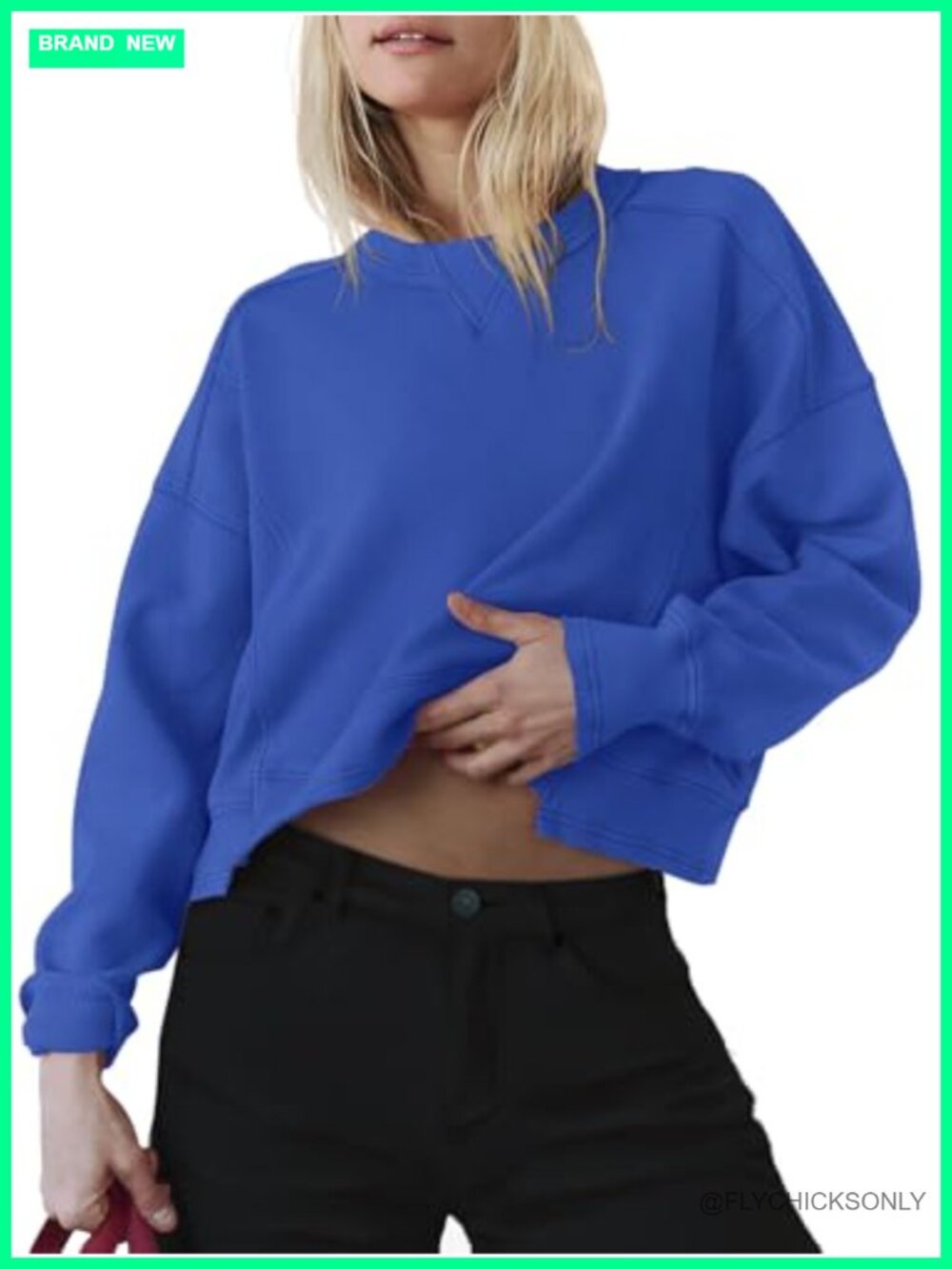 Womens Fleece Crewneck Cropped Sweatshirt Long Sleeve Oversized Pullover